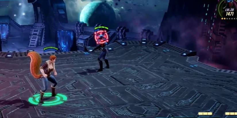 Squirrel Girl fighting an enemy Kree in Marvel Strike Force