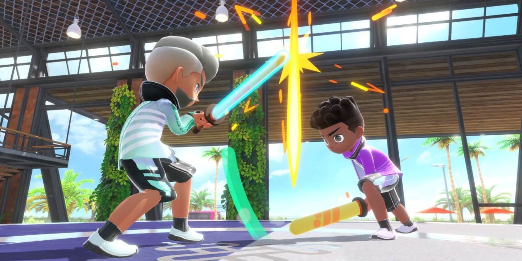 Two players competing in Chambara in Nintendo Switch Sports