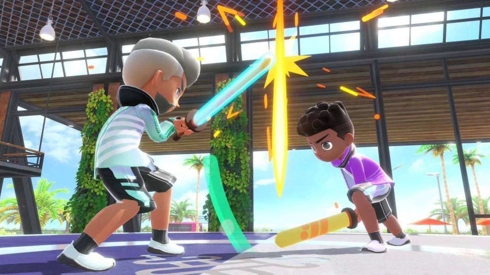 Two players competing in Chambara in Nintendo Switch Sports