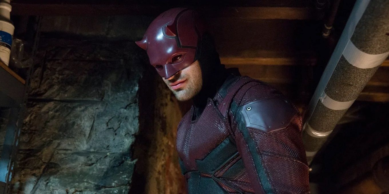 Charlie Cox as Daredevil in a basement