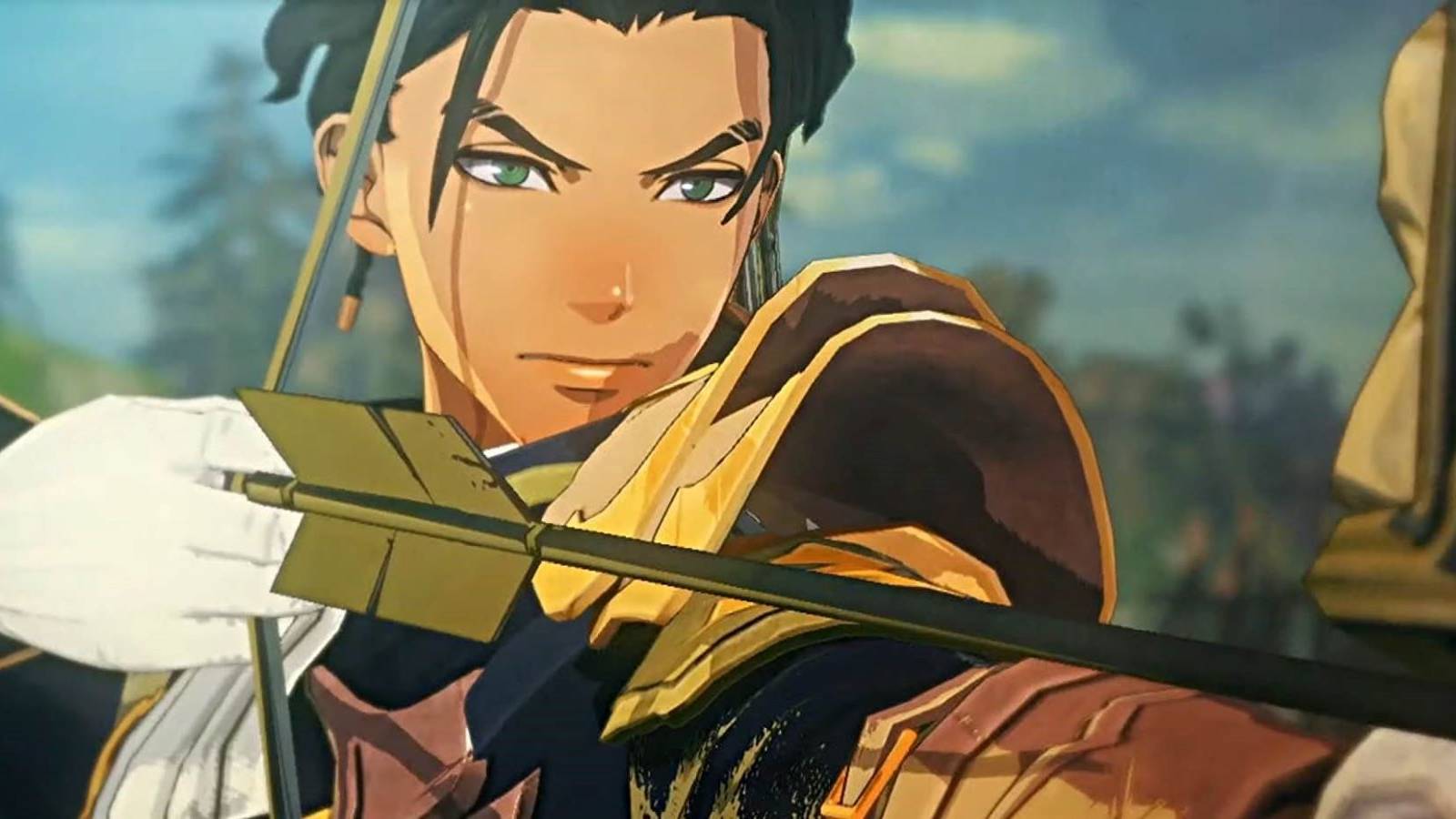 Claude drawing back an arrow in Fire Emblem Warriors: Three Hopes