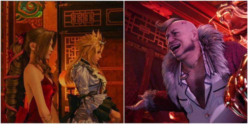 Aerith, Cloud, and Don Corneo in Final Fantasy 7 Remake