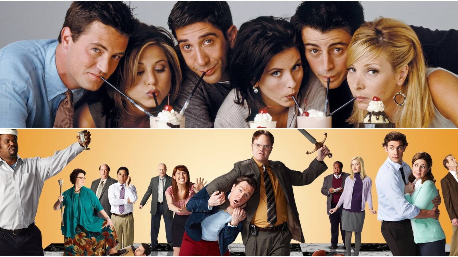Collage Of Friends Cast  And The Office Cast Sitcom Rachel Green Phoebe Buffay Ross Geller Joey Tribiani Chandler Bing Monica Geller Michael Scott Dwight Schrute Jim Halpert Pam Beesley
