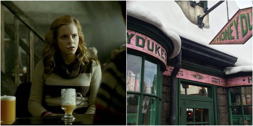 Collage Of Harry Potter Hermione Drinking Butterbeer and Honeyduke Shop