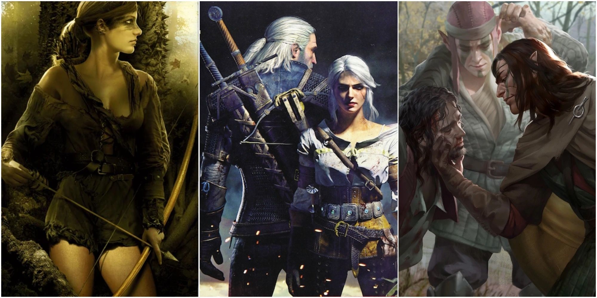 Collage Of The Witcher Characters Milva, Geralt And Ciri