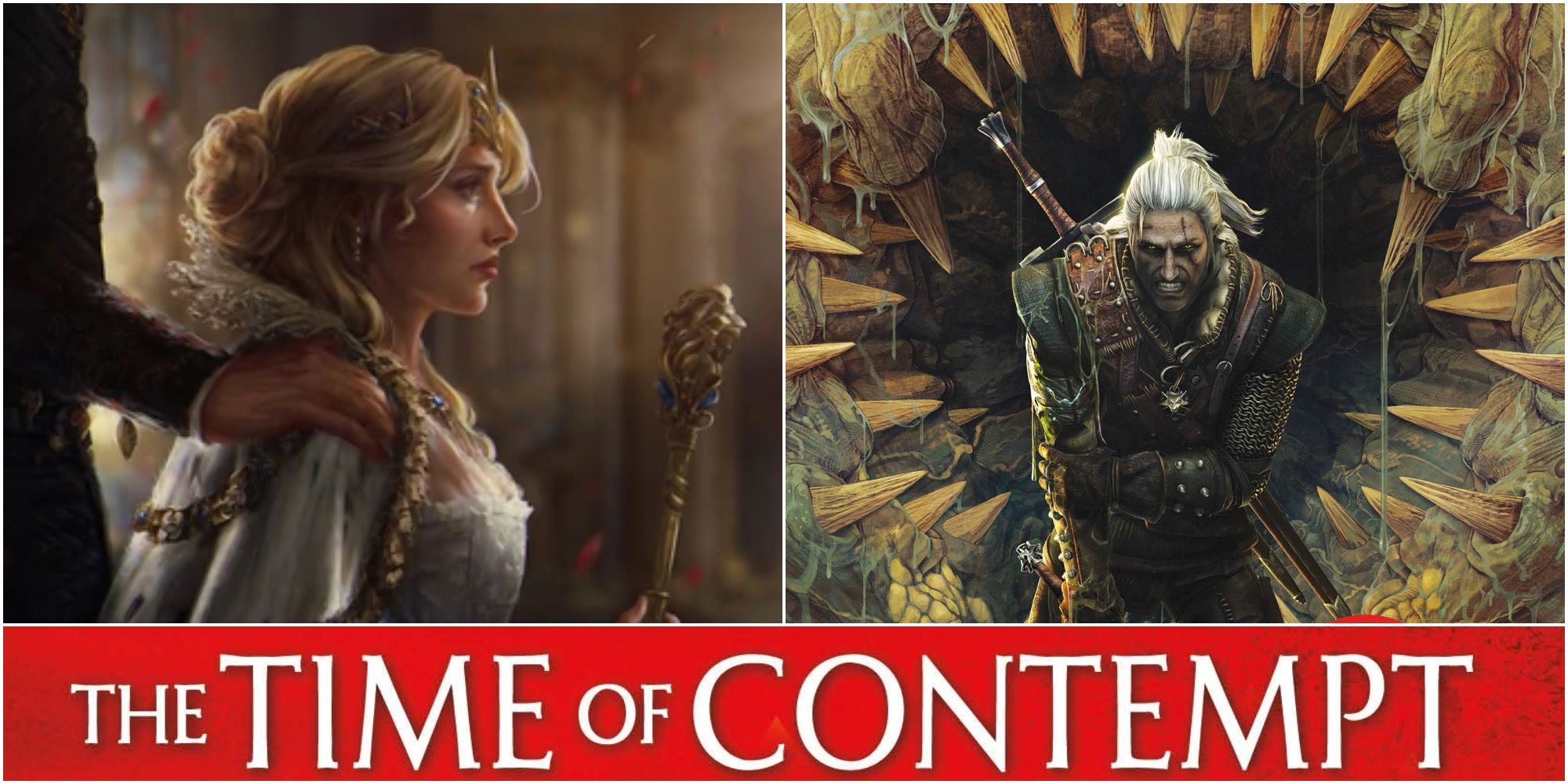 Collage Of The Witcher Novels Time Of Contempt Andrzej Sapkowski False Ciri And Geralt Of Rivia