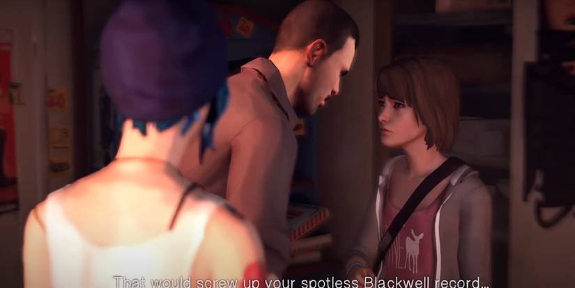 Chloe, David, and Max after Max takes the blame for Chloe's weed in Life is Strange Episode 1