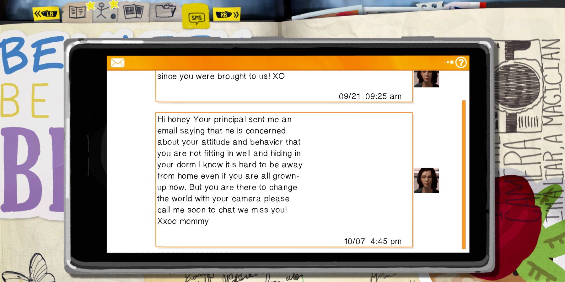 Text message from Max's mom in Life is Strange Episode 1