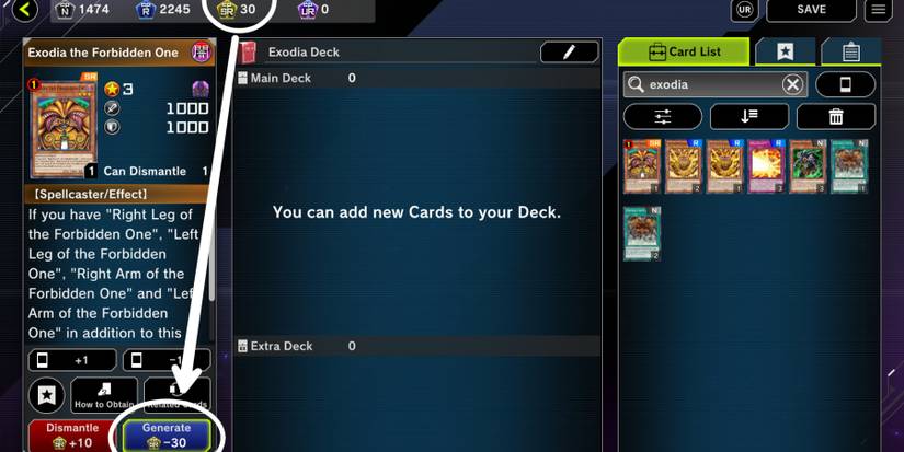 Crafting a Super Rare card in Yugioh Master Duel