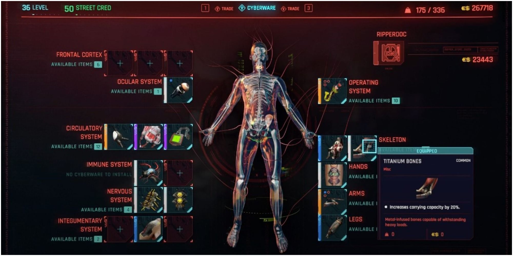 Cyberpunk 2077 Looking At Titanium Bones As An Upgrade Option