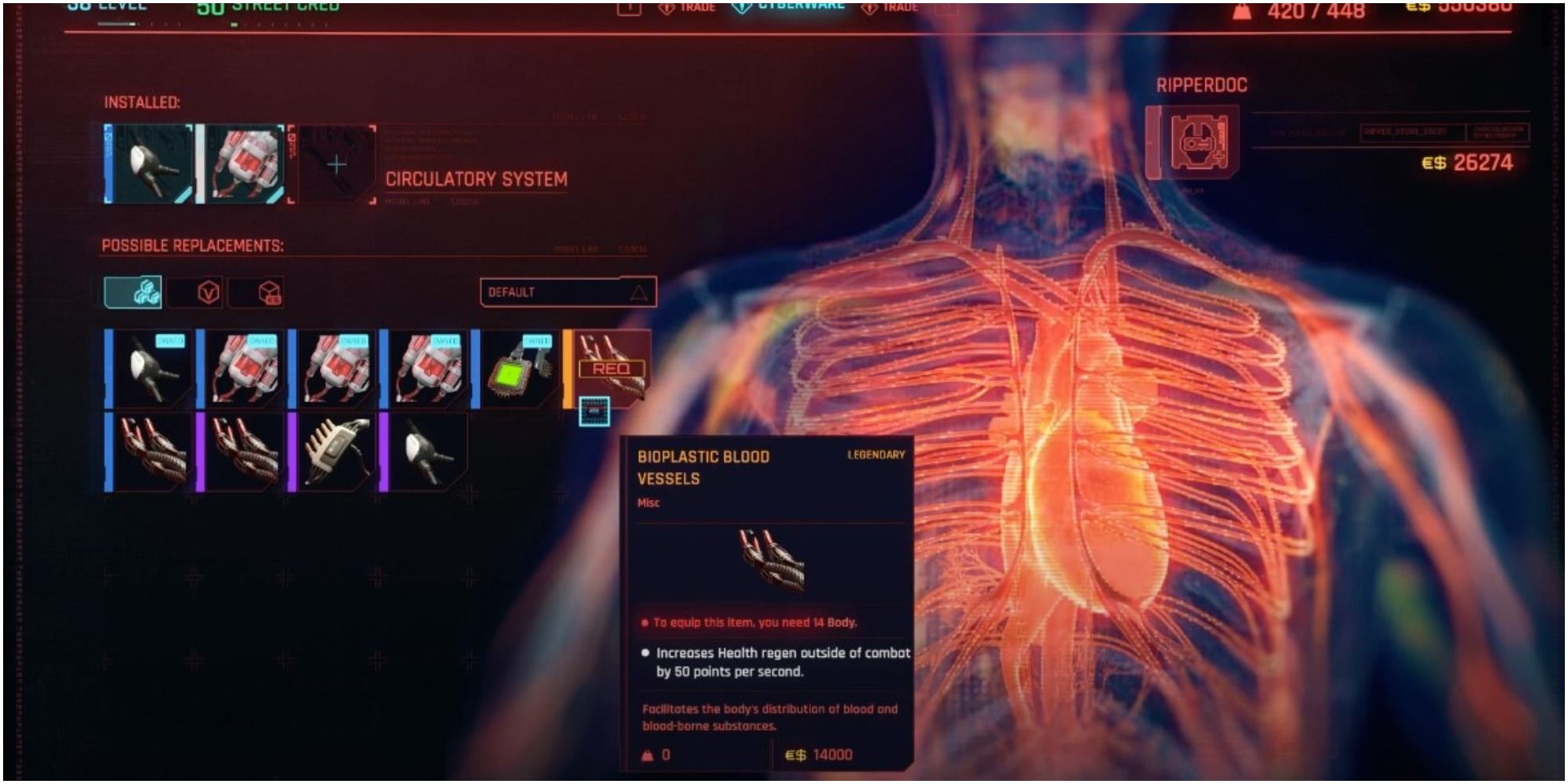 Cyberpunk 2077 Not Meeting The Requirements For The Bioplastic Blood Vessels