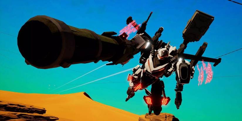 Daemon X Machina - An Arsenal aiming at the camera.