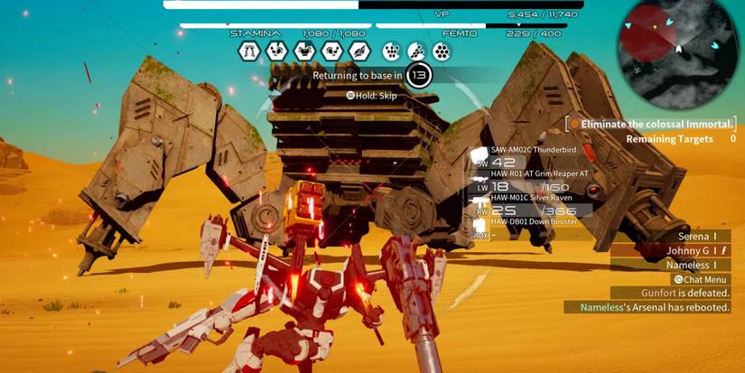 Daemon X Machina - An arsenal fighting off a large enemy (who looks to be about half health).