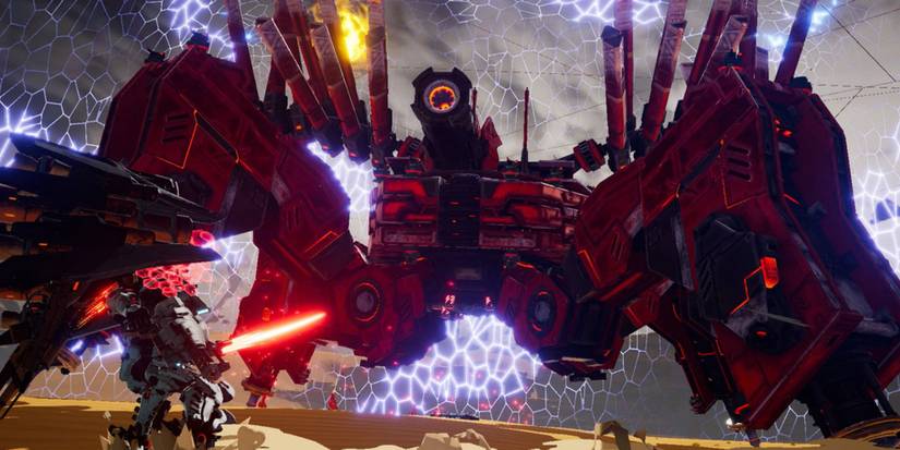 Daemon X Machina - An arsenal fighting a large enemy that looks like a spider.