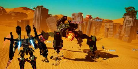 Daemon X Machina - An arsenal flying over two Reapers.