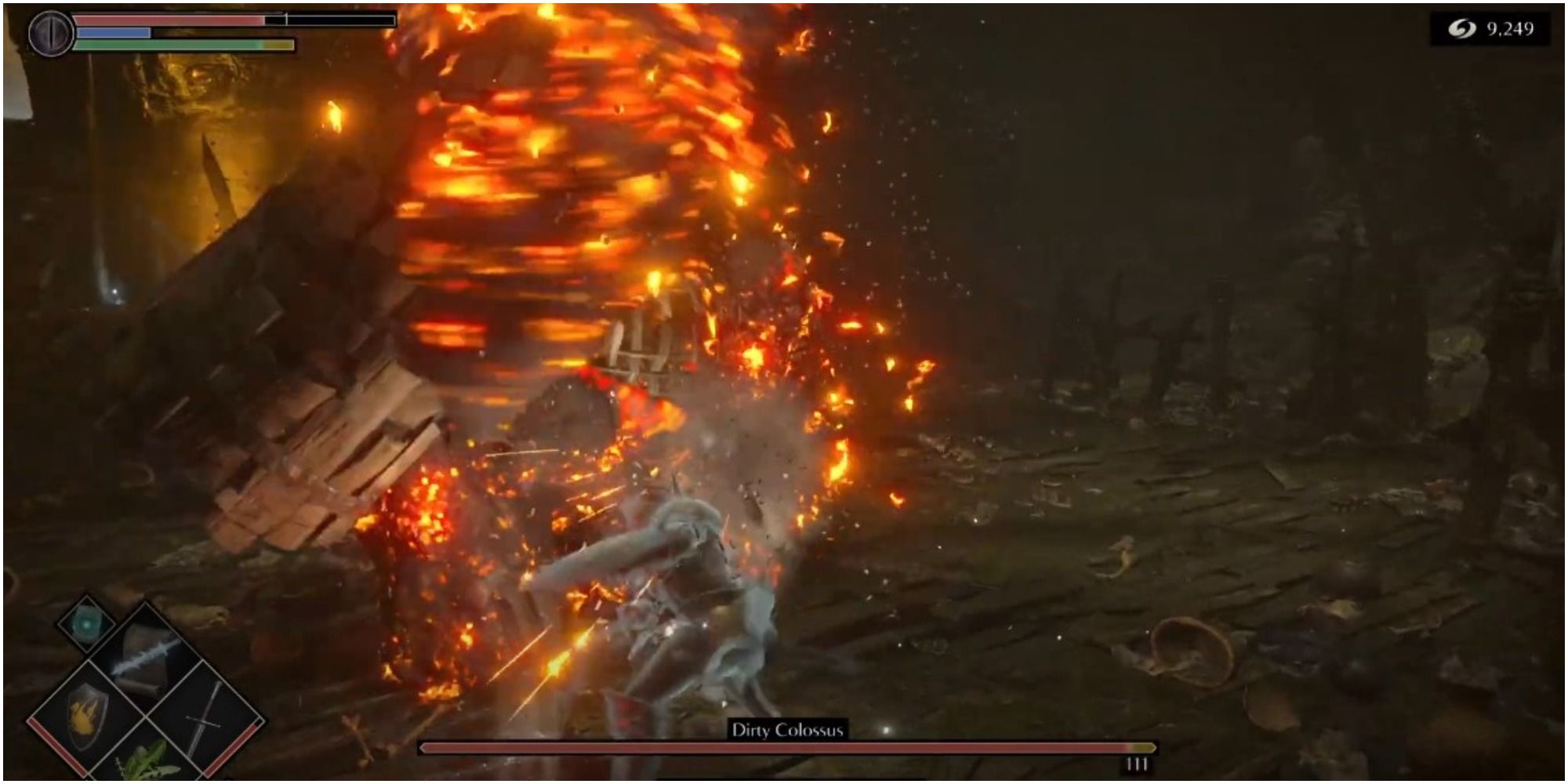Demon's Souls Setting Fire To The Dirty Colossus From Behind