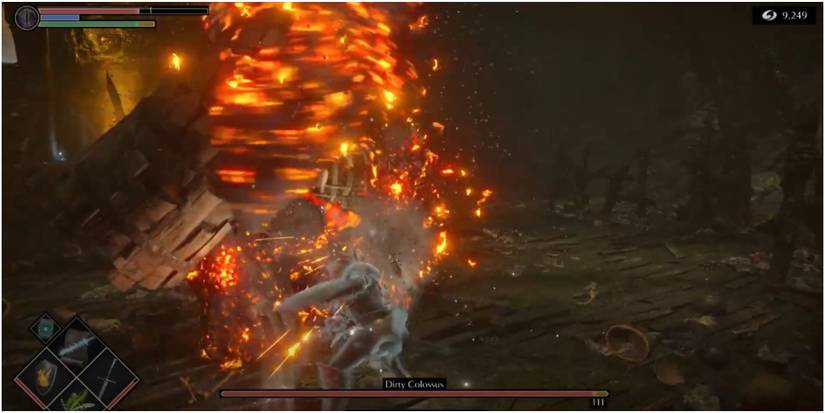 Demon's Souls Setting Fire To The Dirty Colossus From Behind