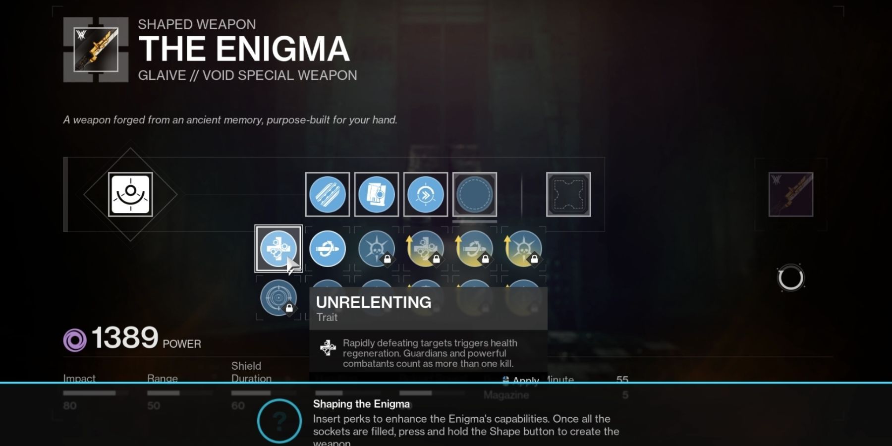 Destiny 2 Enigma Trait Socket Unrelenting And Kill Clip