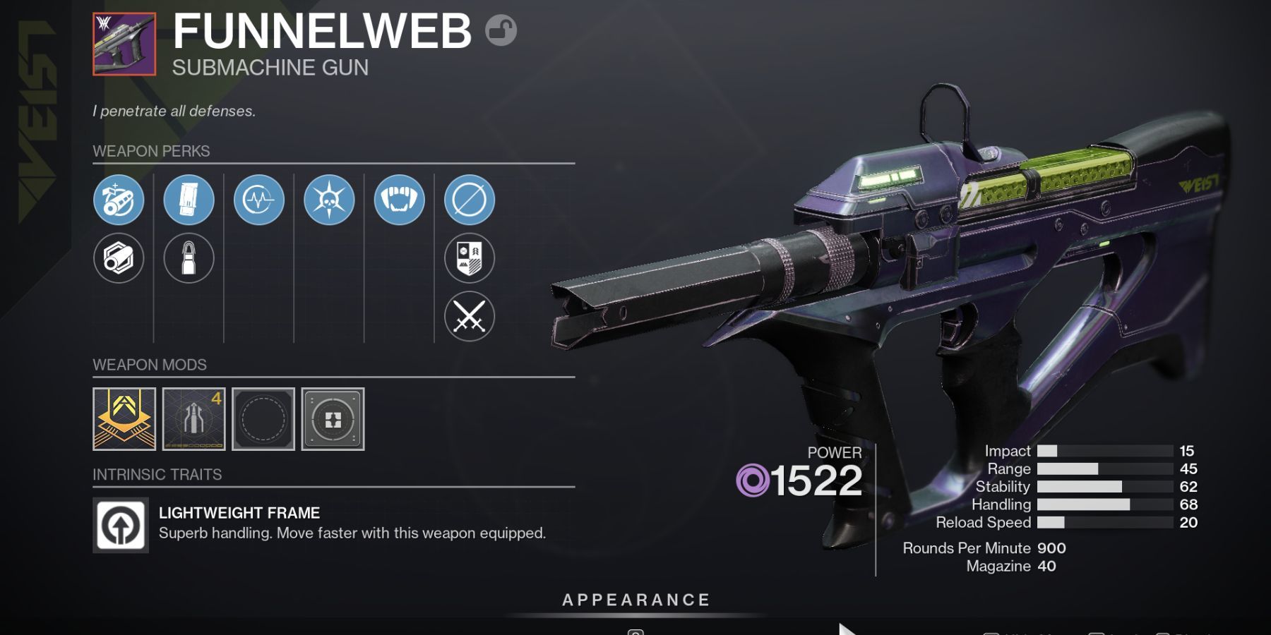 Destiny 2 Funnelweb SMG