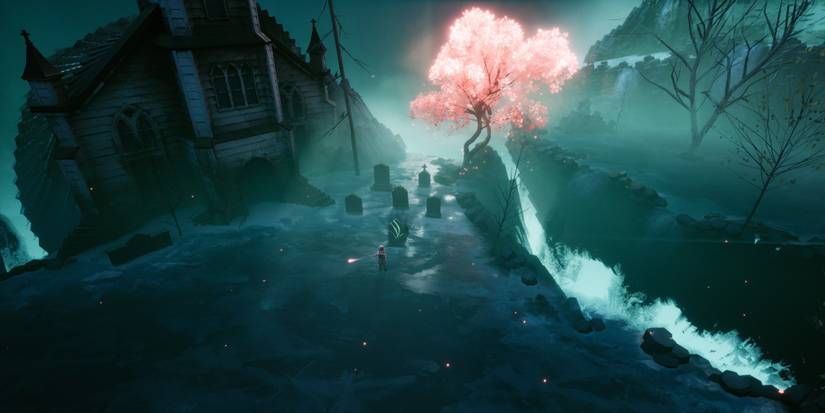 Dreamscaper - A player standing in a cemetery.