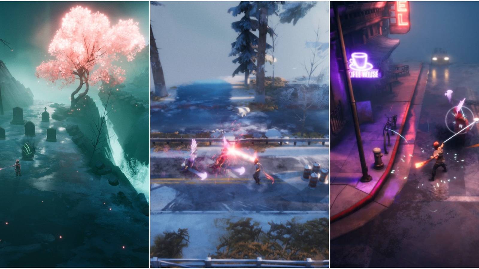 Dreamscaper - A joined image of a tree, a street, and a street corner.