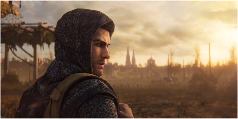 Dying Light 2 Aiden In Front Of A Zombie Horde In The Opening Cutscene