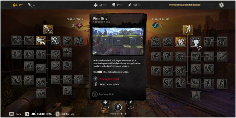 Dying Light 2 Firm Grip Skill Description In Parkour Tree