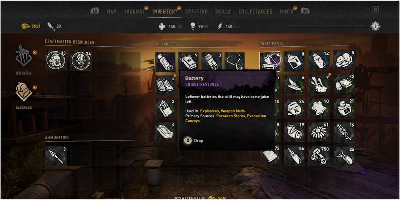 Dying Light 2 Looking At A Unique Craft Part In The Inventory