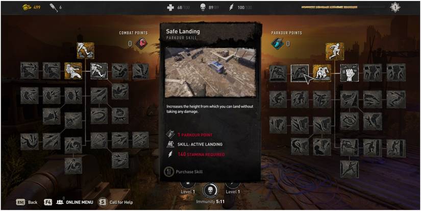 Dying Light 2 Safe Landing Skill Description In Parkour Tree