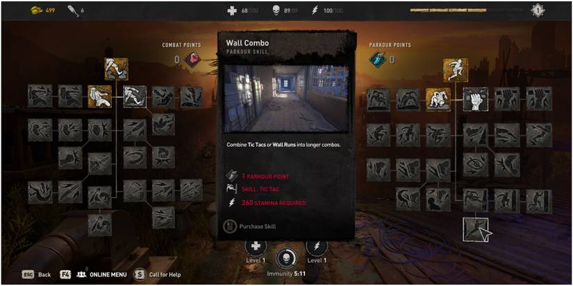 Dying Light 2 Wall Combo Skill Description In Parkour Tree