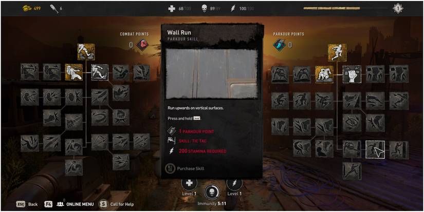 Dying Light 2 Wall Run Skill Description In Parkour Tree