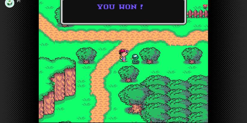 Earthbound Ness auto-winning a fight against an enemy