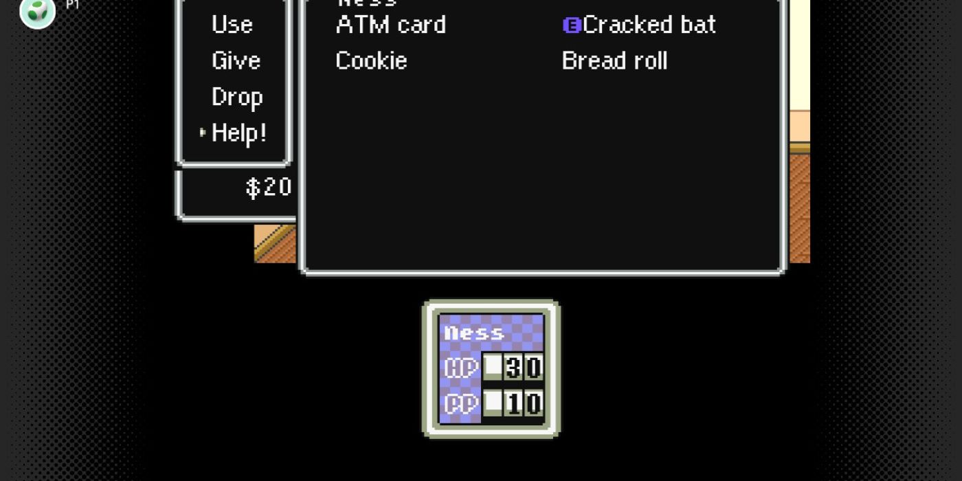 Earthbound Help function highlighted in menu