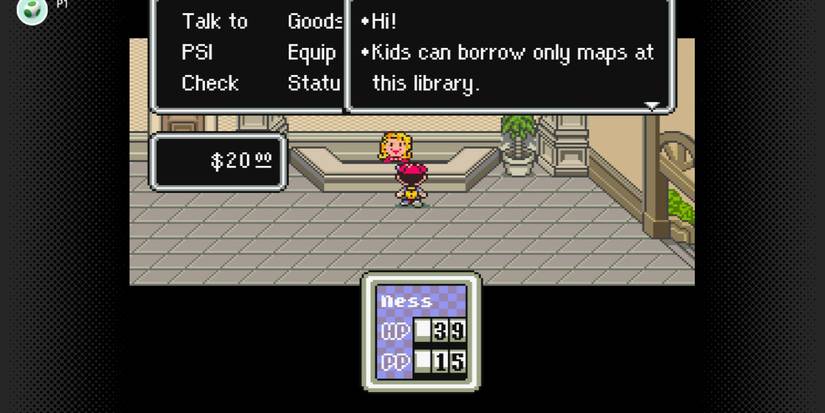 Earthbound Ness getting the Town Map at the library