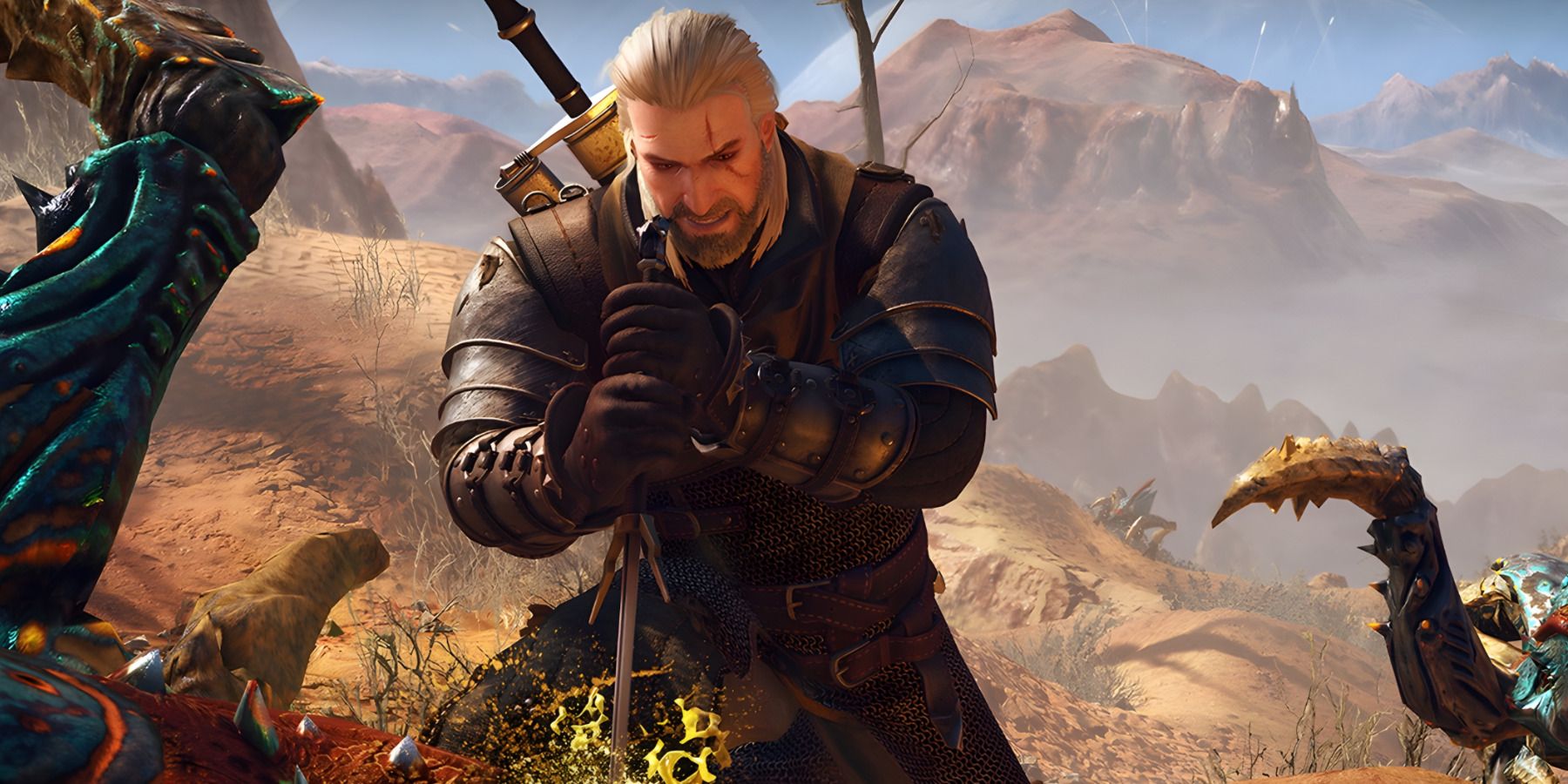 The Witcher 3 Geralt slaying insect in desert