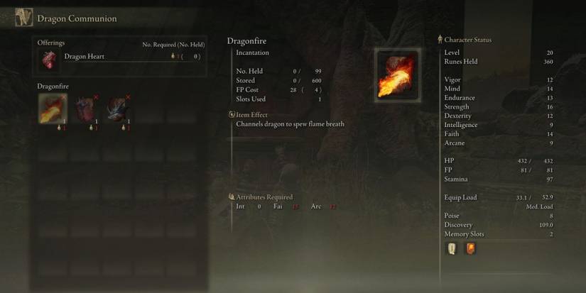 Elden Ring Church Of Dragon Communion Dragon Heart Menu