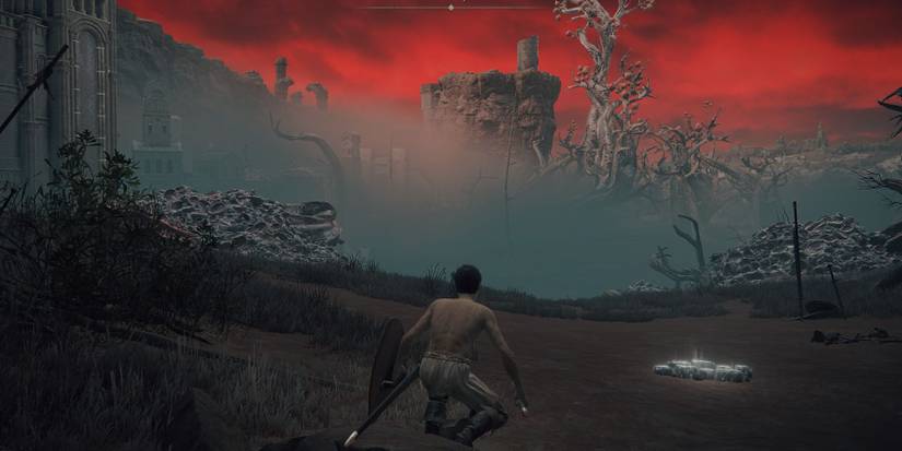 Elden Ring Teleporter Trap Chest Sellia Crystal Tunnel Caelid View Red Sky