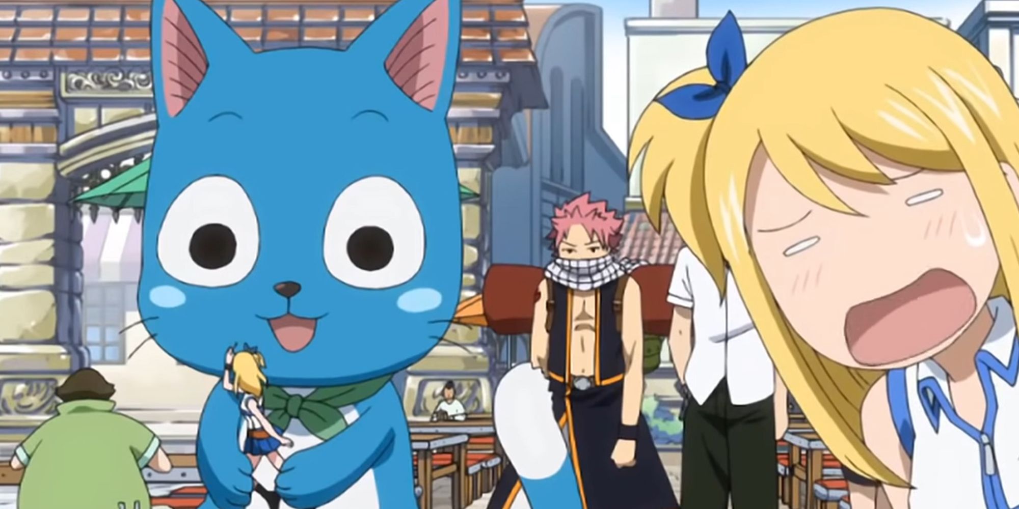 Fairy Tail - Happy The Cat Looking Excitedly At A Toy Of Lucy