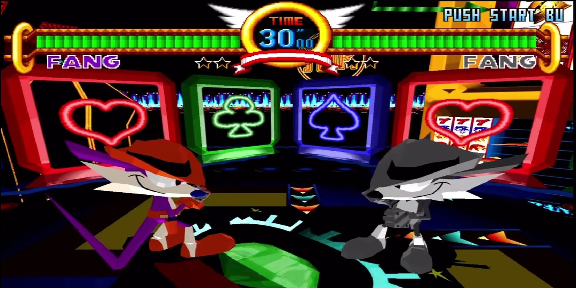 Fang the Sniper fighting his doppelganger in a casino in Sonic The Fighters