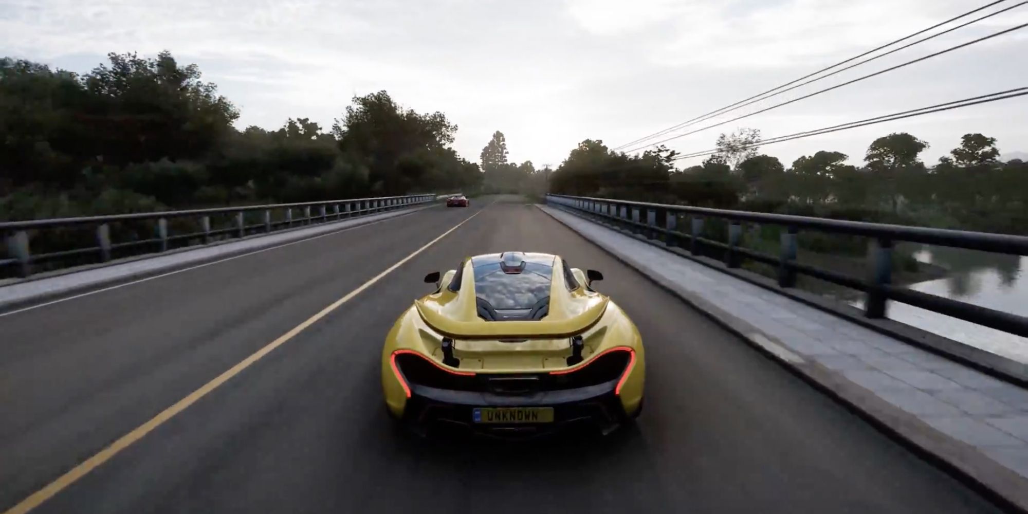 Forza Horizon 5 - McLaren P1 - Player rips through a bridge on top of a beautiful river