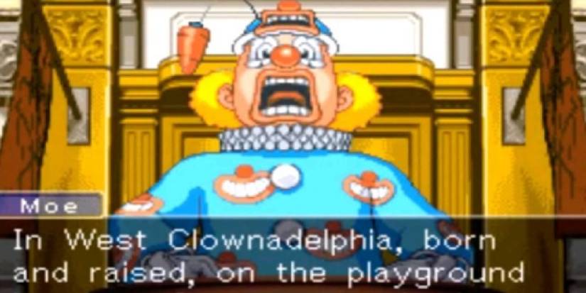 Moe the circus clown referencing Fresh Prince of Bel-Air in Phoenix Wright