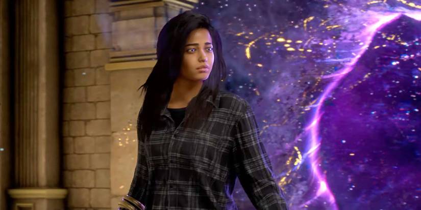 Frey Holland stepping out of a portal into Athia in Forspoken