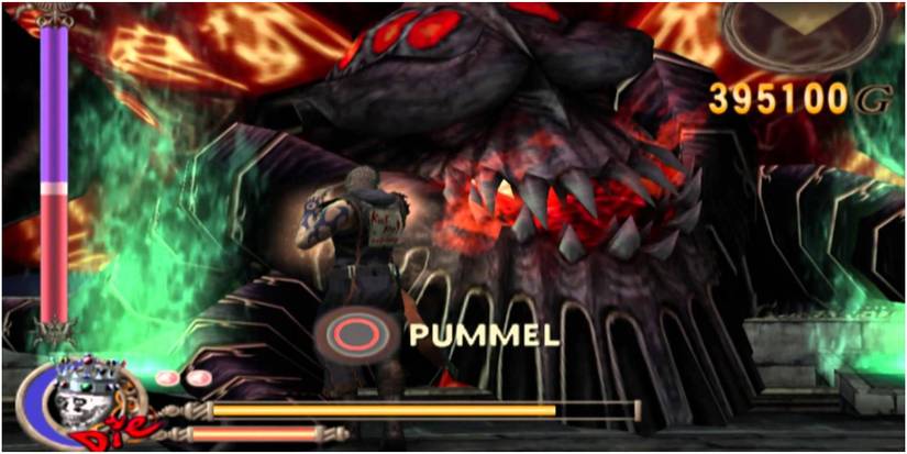 Pummelling a boss during a quick time event