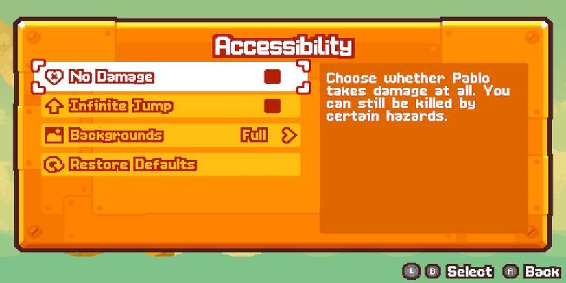 The accessibility menu from Grapple Dog 