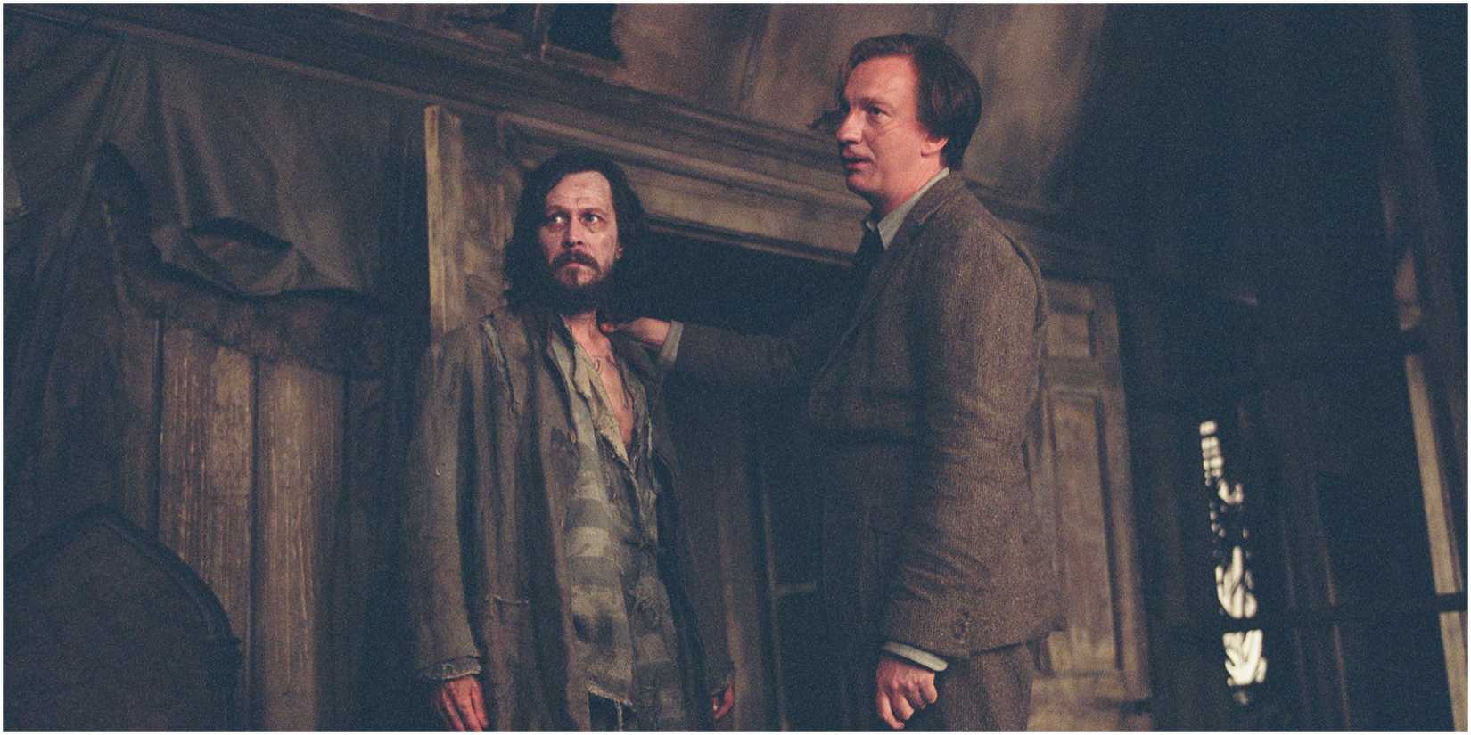 Sirius Black and Remus Lupin at the Shrieking Shack in Harry Potter and the Prisoner of Azkaban.
