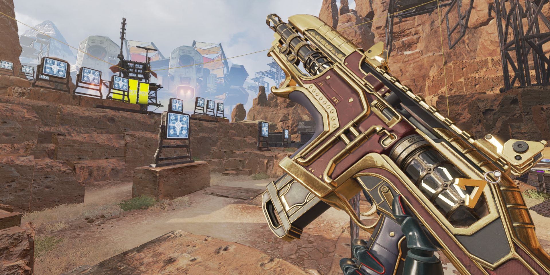 The Hemlock assault rifle inside the Firing Range in Apex Legends