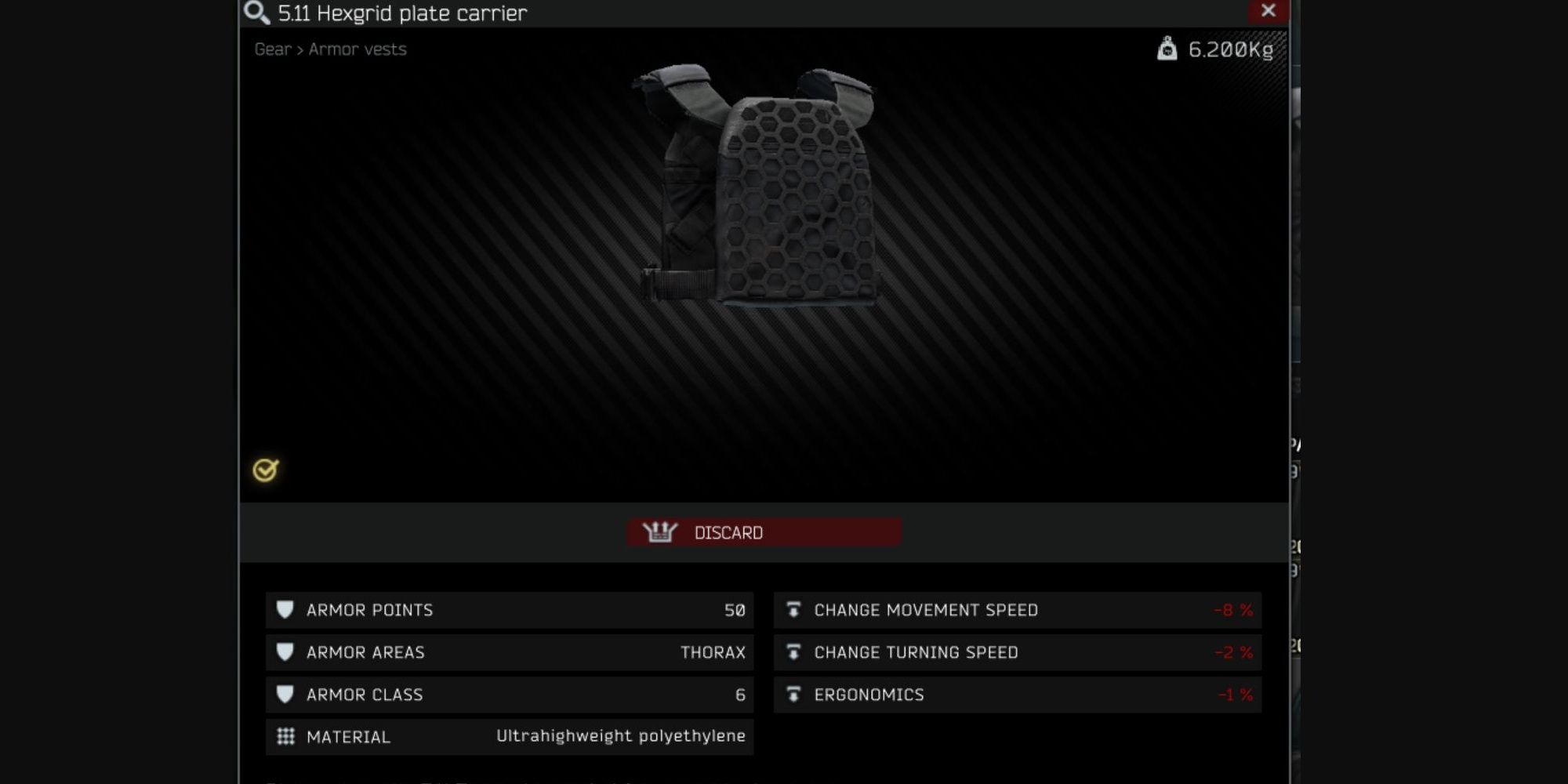 Escape From Tarkov screenshot Hexgrid Plate inspected in inventory menu