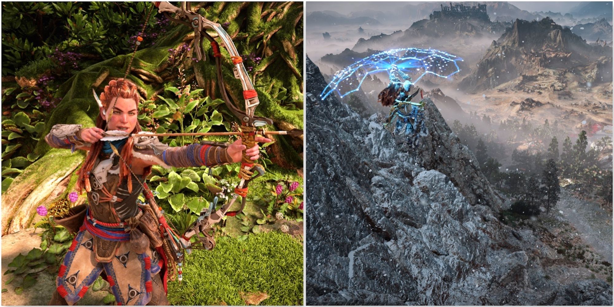 Aloy and flying on the shieldwing in Horizon: Forbidden West