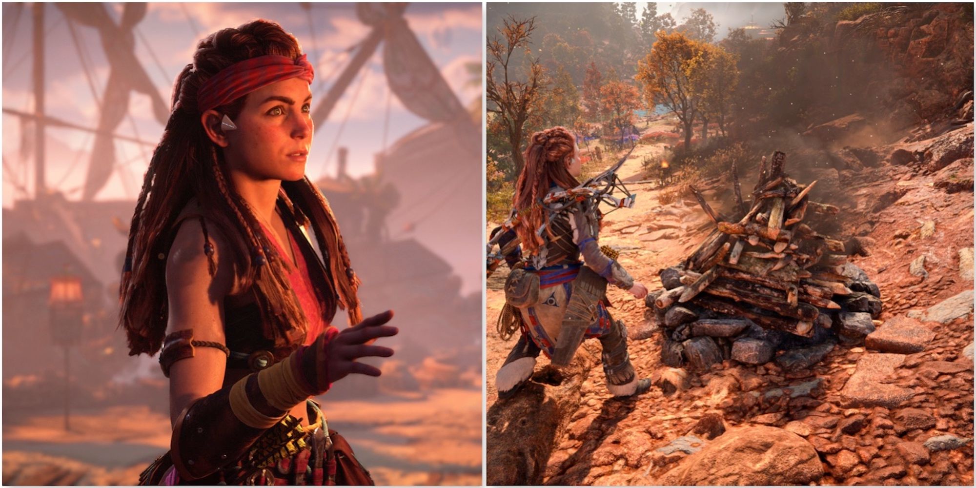 Aloy and a campfire from Horizon: Forbidden West