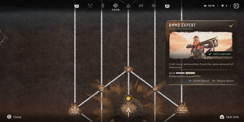 The skill menu in Horizon: Forbidden West